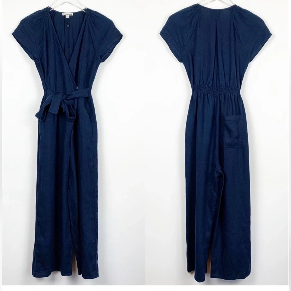 Whistles Etta Cropped 100% Linen Jumpsuit Size 8 - Picture 3 of 10